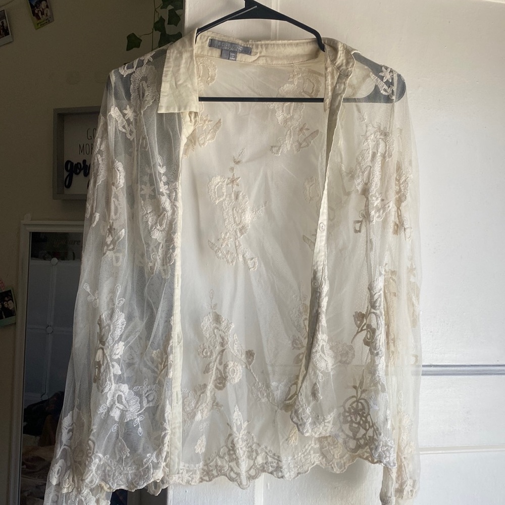 Beautiful see through lace collared blouse